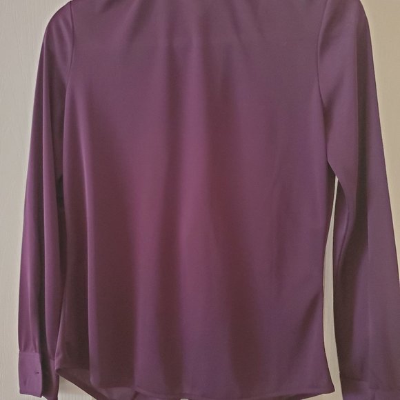 Express, burgundy, long sleeve, sheer, button down blouse with tie, size small - Picture 2 of 2